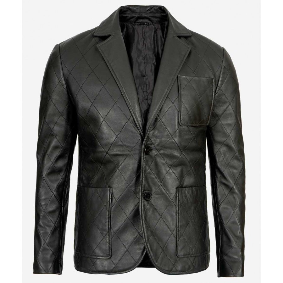 Men Diamond Black Sports Leather Blazer